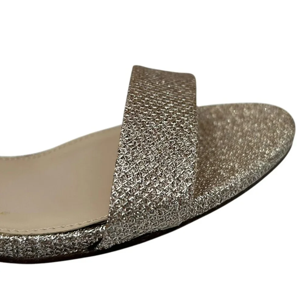 Pelle Moda‎ Women’s Monroe Sandal 7.5 Metallic Plat Gold Block Heel Ankle Strap